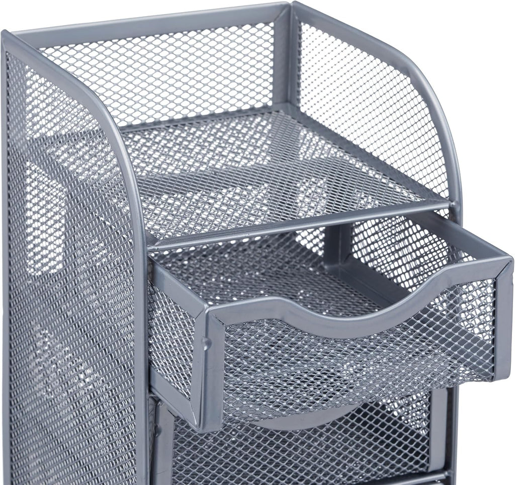 Relaxdays Desk Organizer Mesh Storage Box, File Sorter, Metal, Silver, Standard
