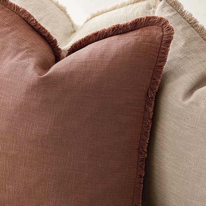 Foindtower Set of 2 Decorative Linen Fringe Throw Pillow Covers Boho Farmhouse - Image 5