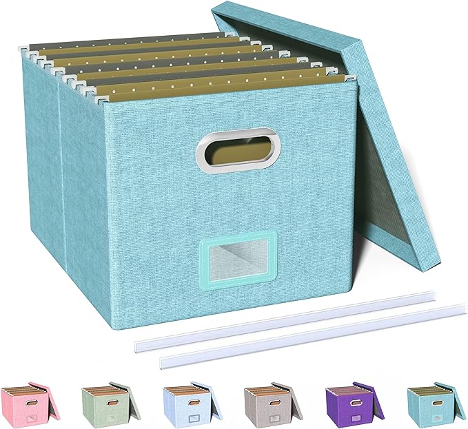 Oterri File Organizer Box with Lid, Portable Hanging File Box by Oterri