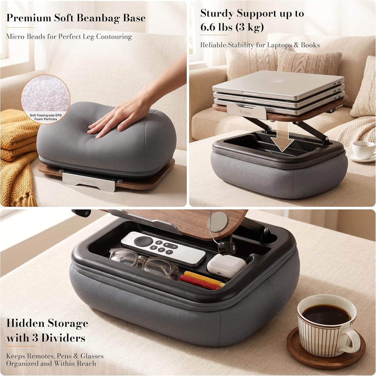Rimkoo 3-in-1 Lap Desk for 15.6" Laptop, Reading Book & Tablet, Elev...