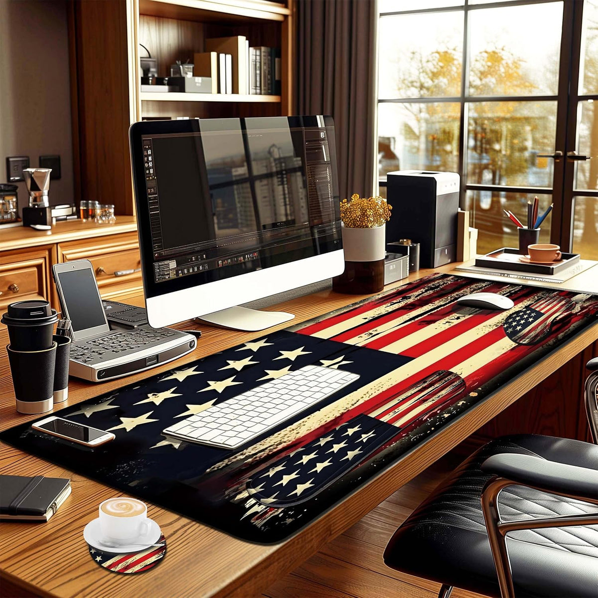 4-Piece Extended Large Mouse Pad Set for Women Men with Retro Flag Design Inc...