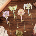 4pcs Metal Bookmarks Set for Reading Women and Men, Enchanted Floral Wing Key - Image 2