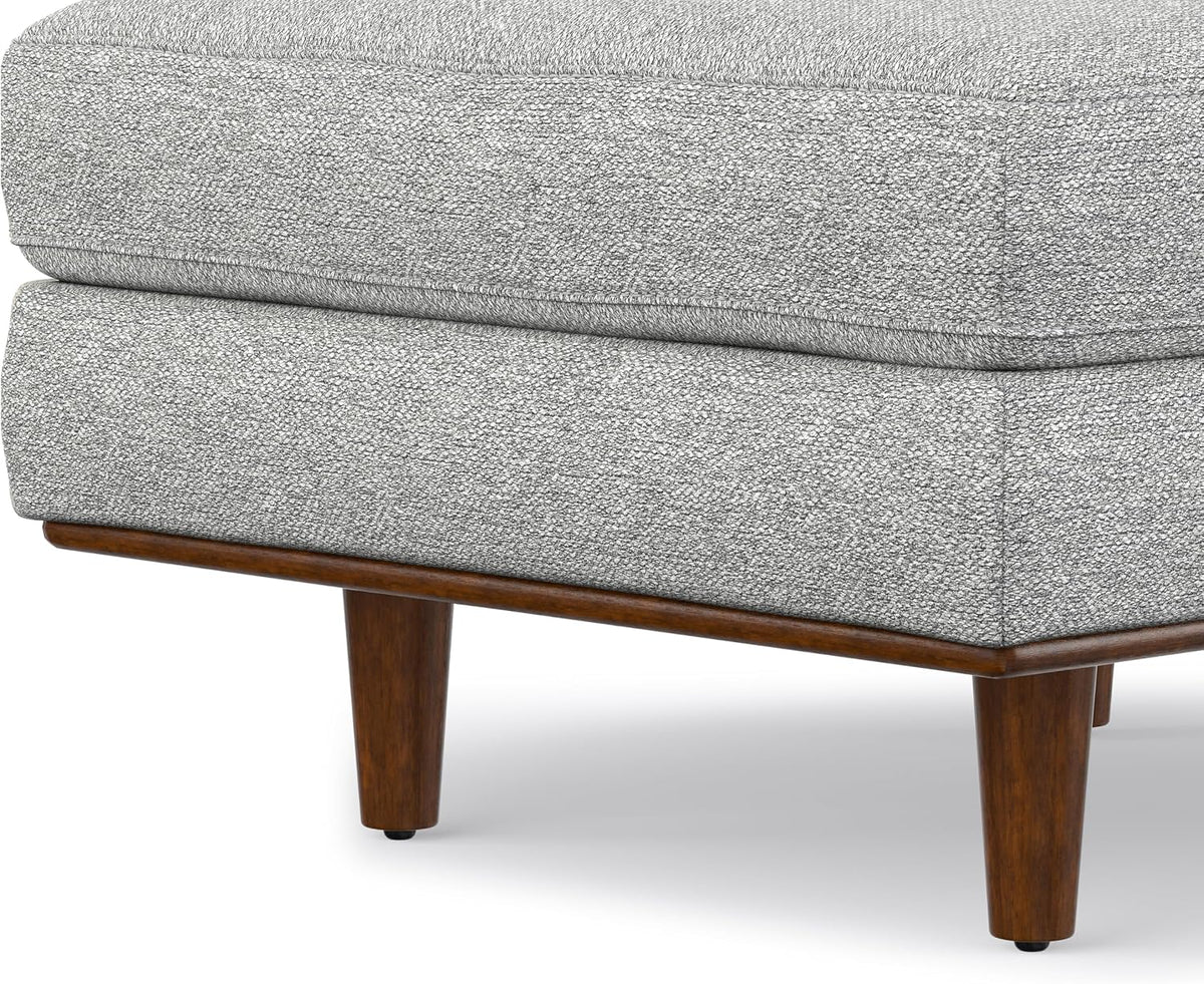 SIMPLIHOME Morrison 33" Wide Woven-Blend Rectangle Ottoman in Mist Grey