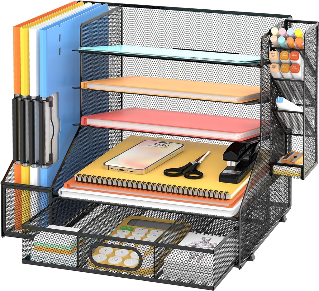 5-tier desk organizer with file holder & pen, main product view