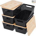 Anywish Storage Bins with Lids 6 Packs, Plastic Storage Bins with Bamboo Lids by Anywish