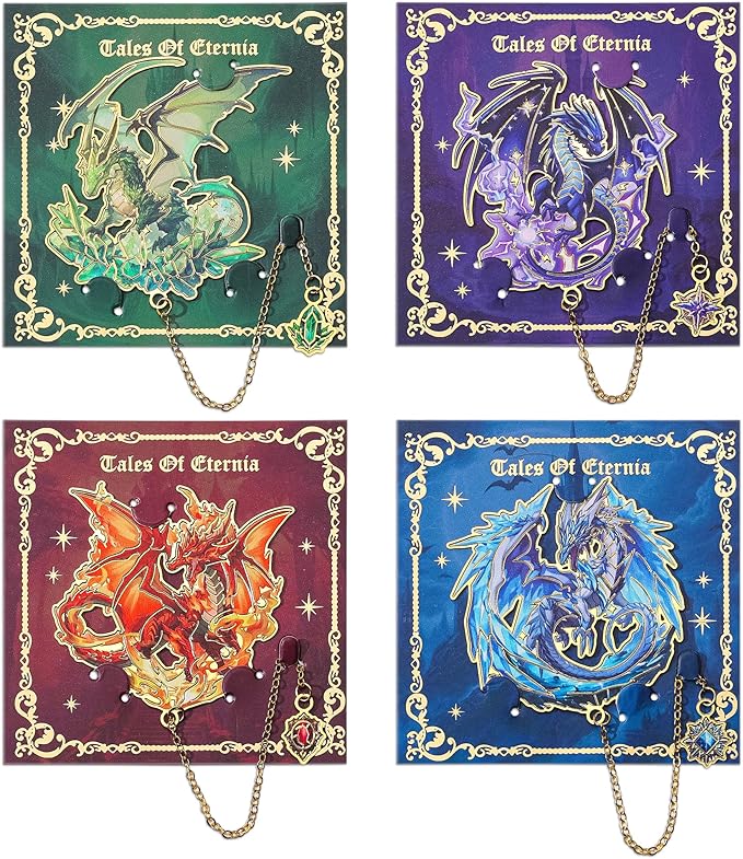 Fantasy Fourth Wings Dragon Bookmarks -4 Designs: Fire Red, Ice Blue, Thunder - Image 3
