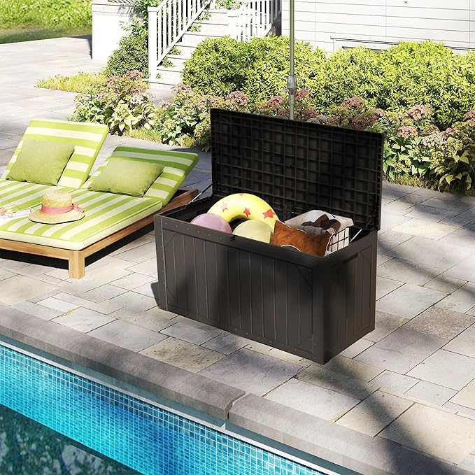 Decksplore 100 Gallon Outdoor Storage Box Waterproof, Lockable Resin Deck Box - Image 3