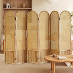 Asnefeli 6 Panels Room Divider, Folding Privacy Screen, Foldable Wood Rattan - Image 7