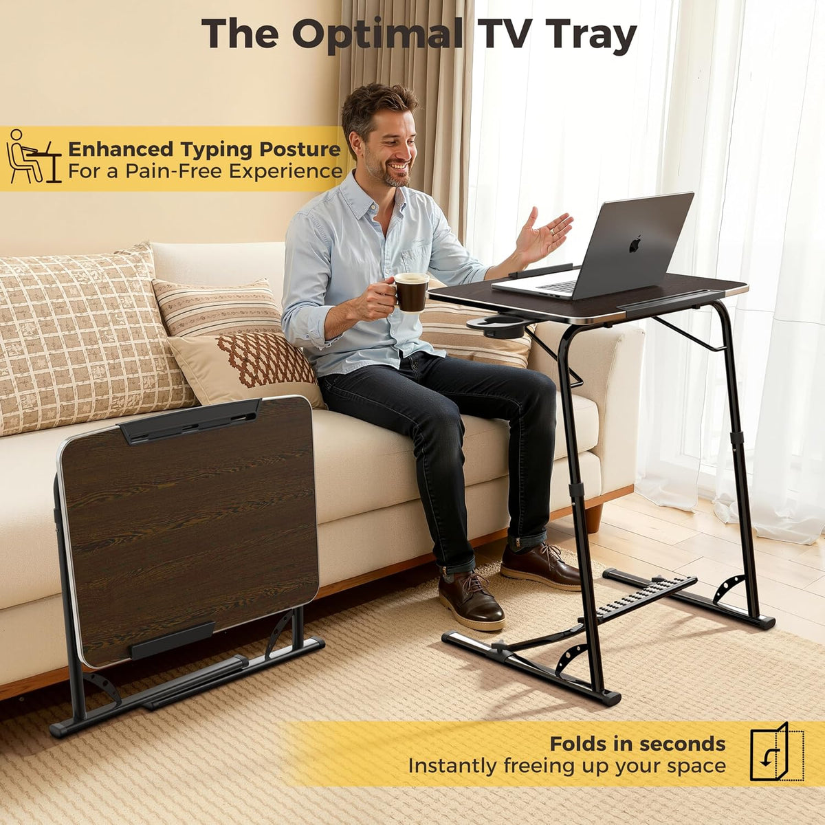 FoldWise Upgraded Folding TV Tray Table, Sturdy Couch & Dinner Laptop Table
