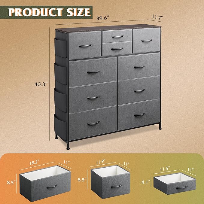 WLIVE Dresser for Bedroom with 10 Drawers, Fabric Dresser Chest of Drawers with - Image 3