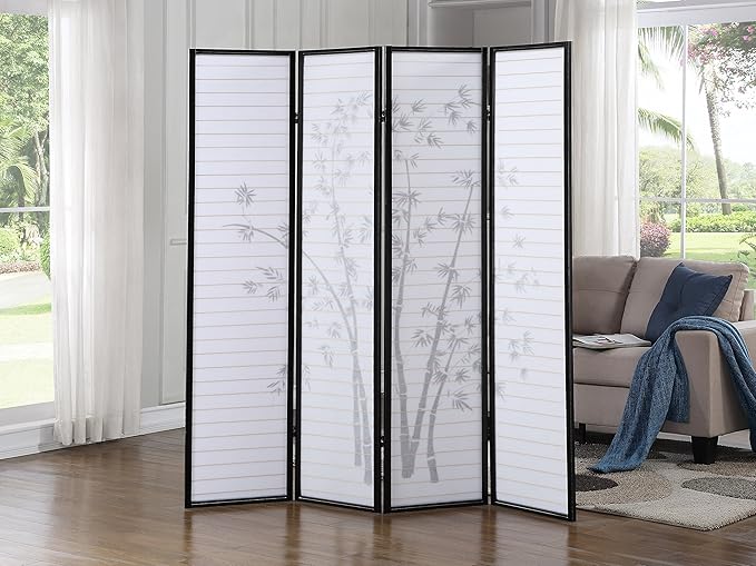 Roundhill Bamboo Print 4-Panel Framed Room Screen/Divider - Image 2