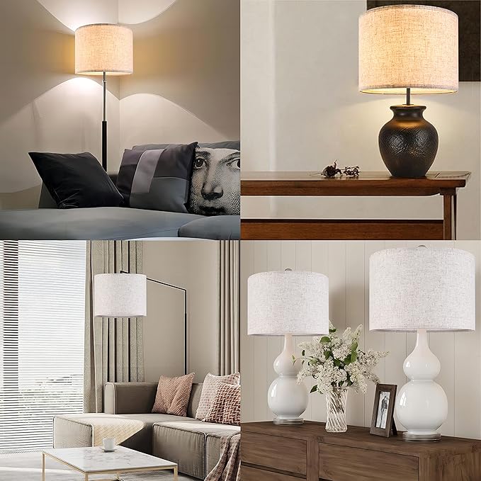 GO&SO Natural Linen Medium Drum Lamp Shades 13" Top x 13" Bottom x 10" High - Image 6