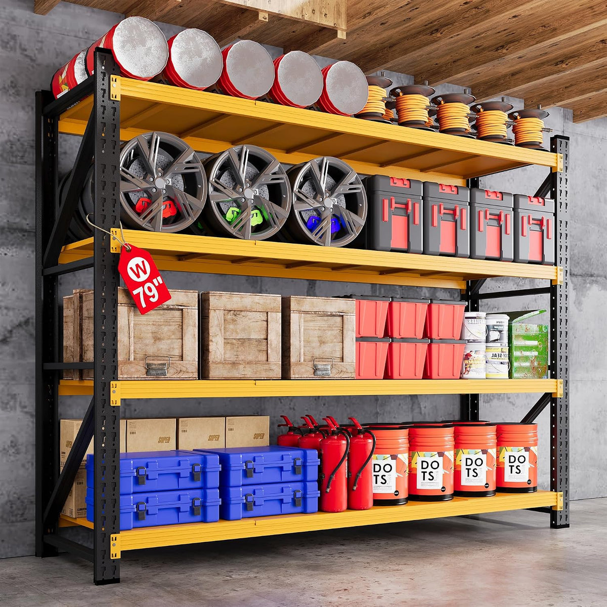 79” Wide Heavy Duty Metal Garage Shelving, Adjustable Storage Shelf