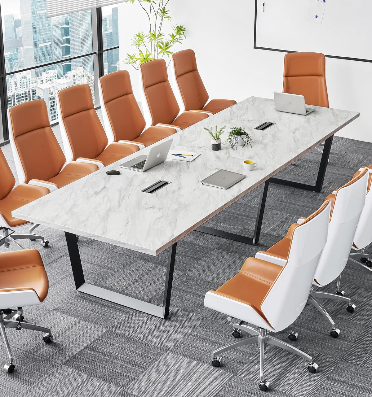 12FT Conference Table with Cable Management Grommets — Modern Rectangle Offic...