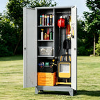 61" metal garage storage cabinet with lock, broom, main product view