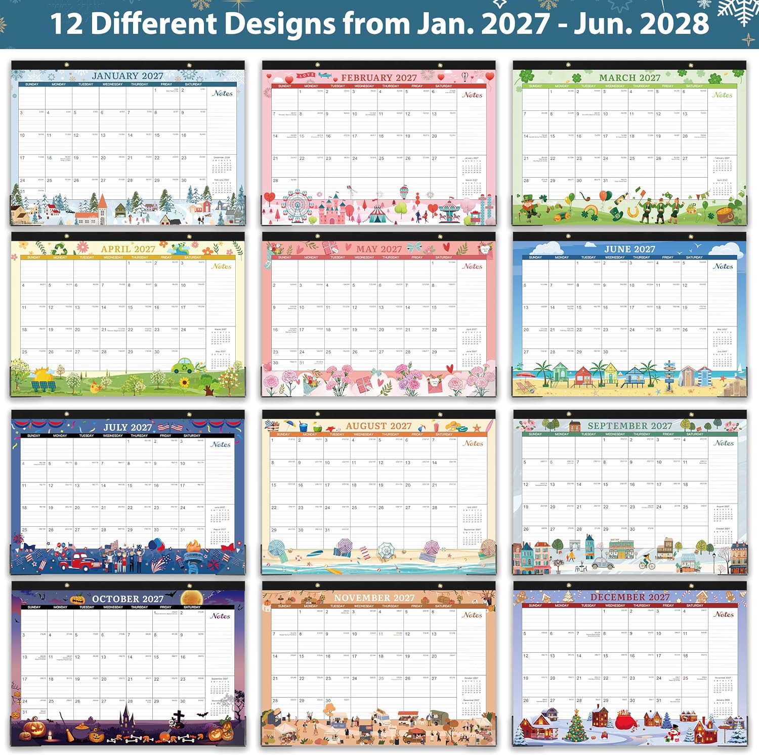 Desk Calendar 2027,18 Months Calendar from January 2027 to June 2028 | 17" x 12", Desk Calendars 2027-2028 with Large Ruled Blocks for Planning