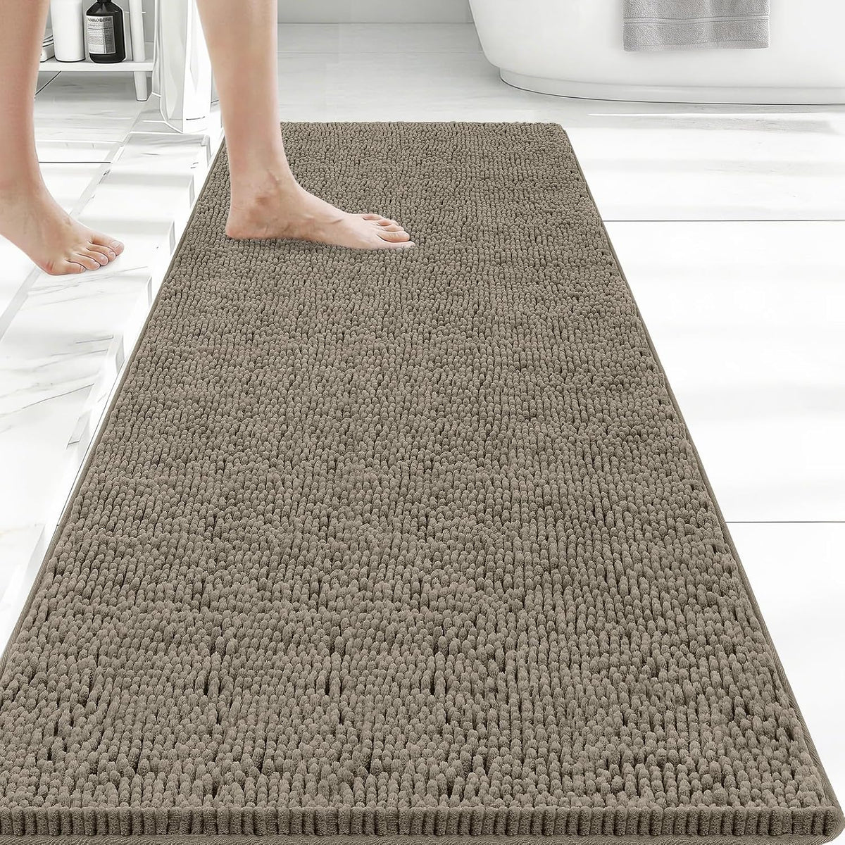 Bcoimo Bath Rug Mat,48x24 High Absorbent Latte Long Bathroom Runner Rugs