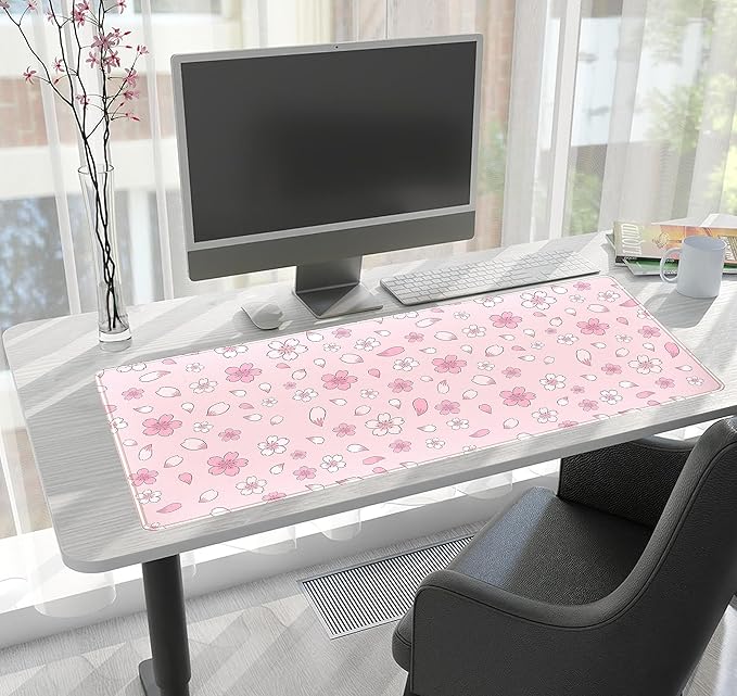 LuckyCow Pink Cherry Blossom Large Mouse Pad XXL 31.5''x15.7'', Pastel Anime - Image 6