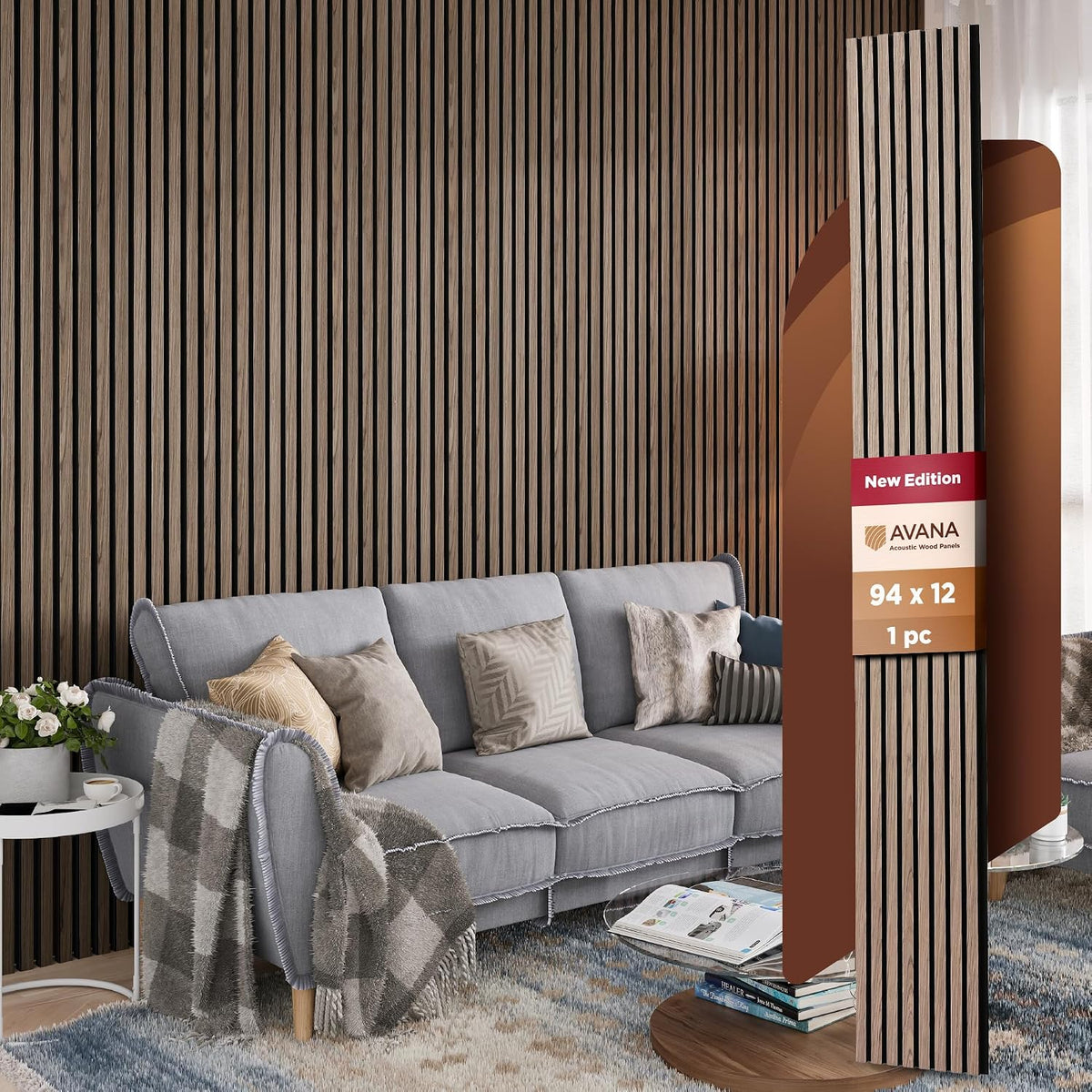 Avana Modern Acoustic Wood Wall Panels – 94.4 X 12.6 Inch Walnut Acoustic