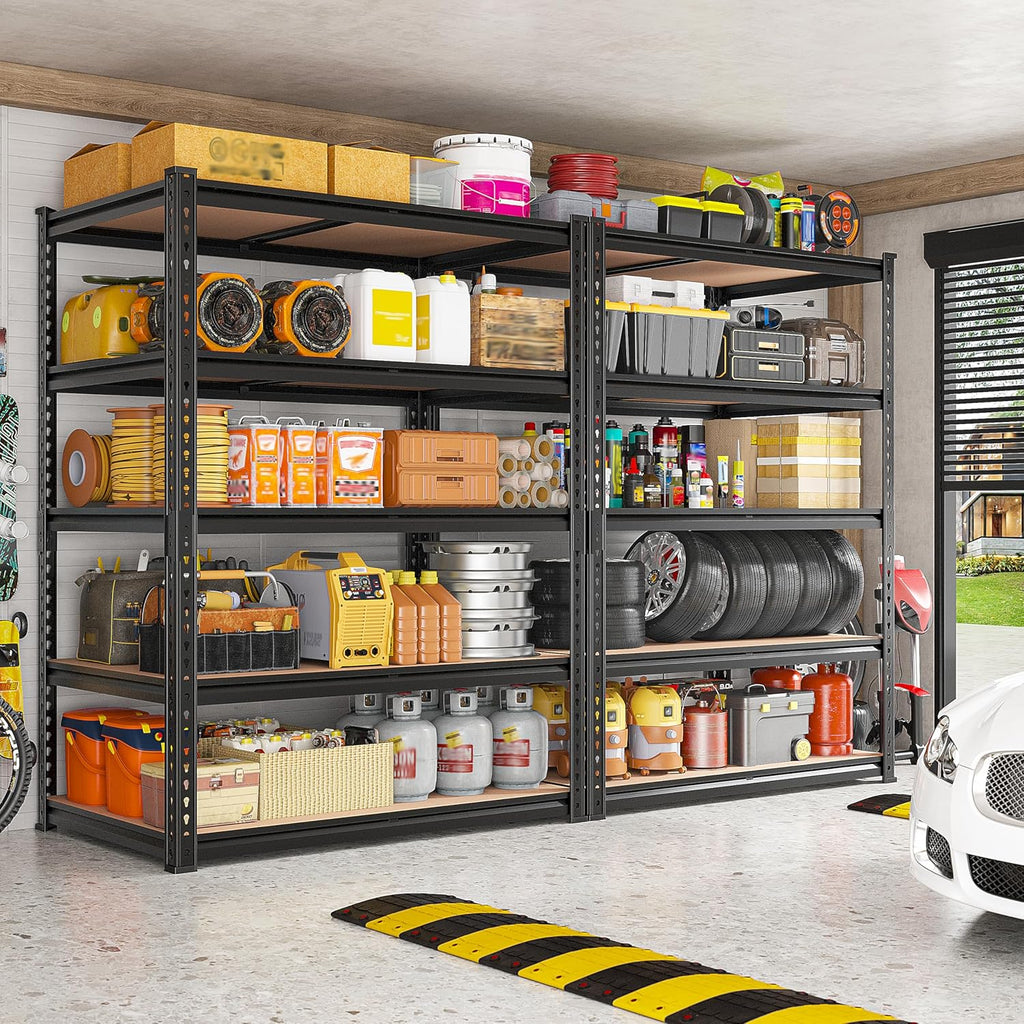reibii 2 pack garage shelving, 2400lbs each,heavy duty shown in use