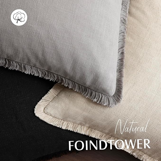 Foindtower Set of 2 Decorative Linen Fringe Lumbar Throw Pillow Covers - Image 4
