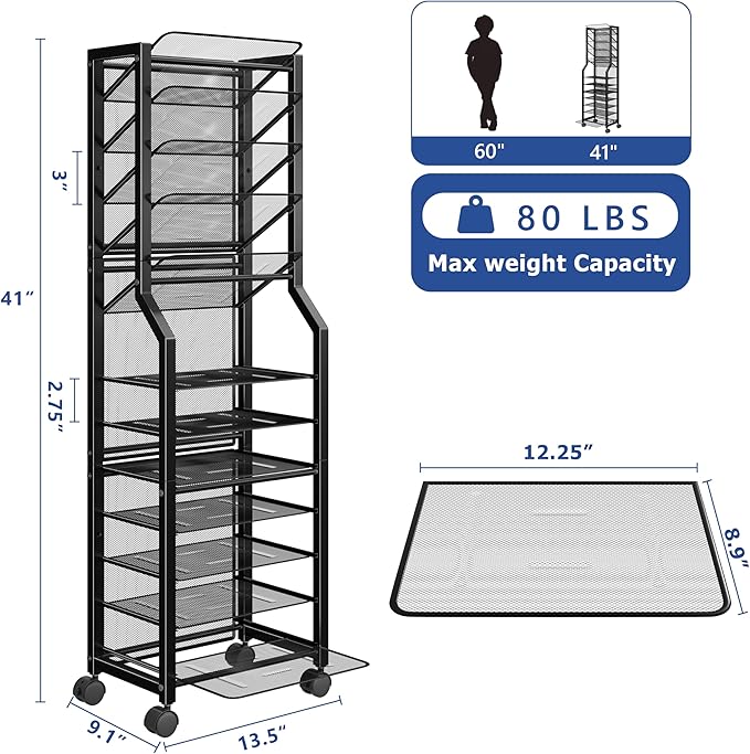 Simple Trending 12 Tier Rolling File Cart, Desk File Organizer - Image 7