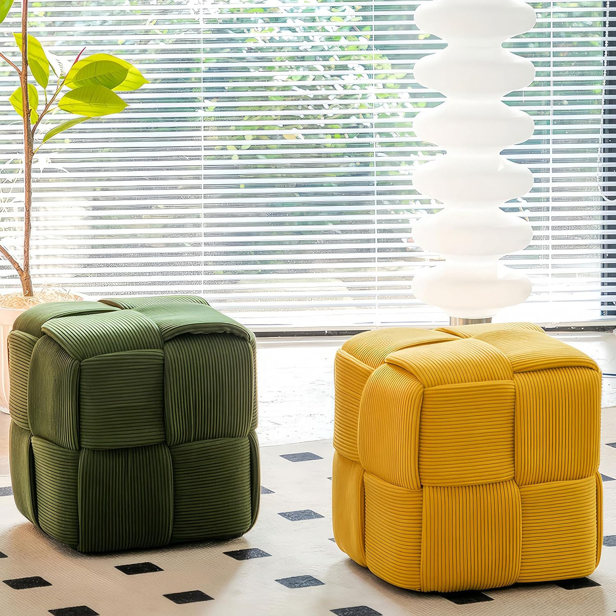 Cmishe 15" Square Woven Corduroy Ottoman Footrest - Modern Vanity Stool ...