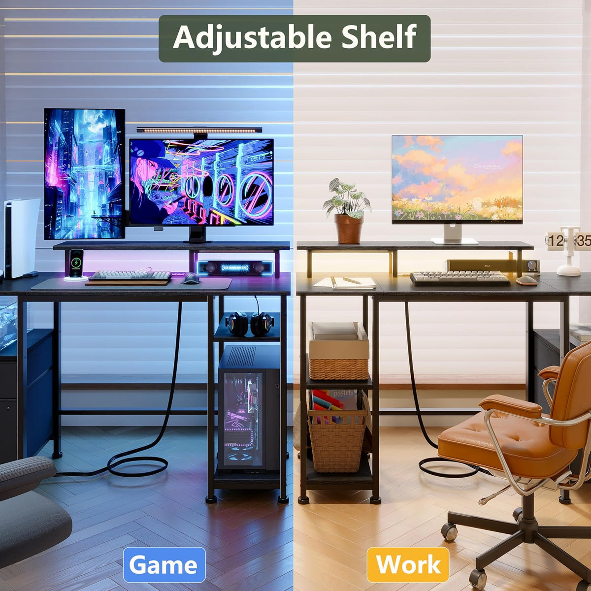 Furologee 51" Gaming Desk with Outlets & LED, Computer Office Desk, ...