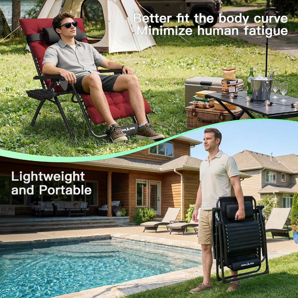 Oversized Zero Gravity Chair Folding Reclining Padded Patio Lounge Chairs