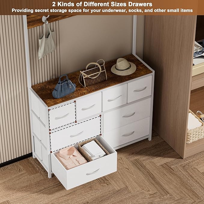 YKVIQBY 8 Drawer Dresser with 6 Double Hooks, 68.9" Tall Closet Organizer and - Image 7