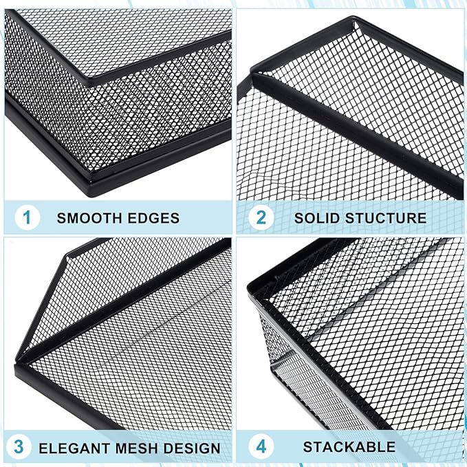 Hicarer 2 Pcs Black Metal Letter Tray Stackable Desk Tray Single Wire Mesh - Image 4