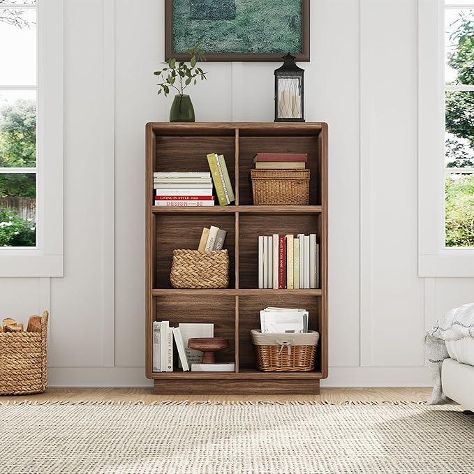 ChooChoo 3-Tier Bookshelf, 6 Cube Storage Organizer, Wooden Bookcase - Image 6