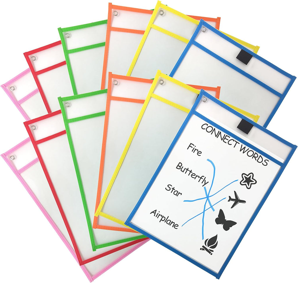 Clipco Dry Erase Pocket Sleeves Assorted Colors (12-Pack)