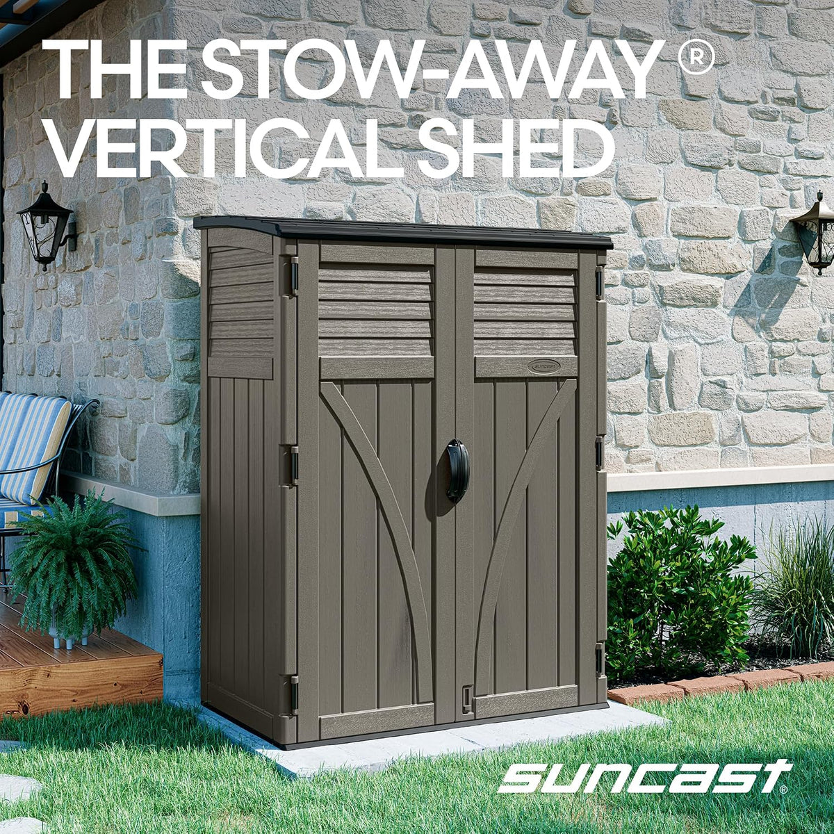 suncast 54 cu ft medium vertical storage shed, close-up detail