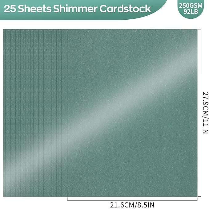 25 Sheets Green Shimmer Cardstock 8.5 x 11Inch Glitter Card Stock 92lb - Image 2