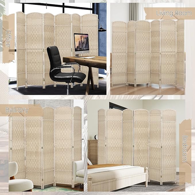 HOMCOM 6 Panel Room Divider, Hand-Woven Freestanding Wall Partition - Image 6