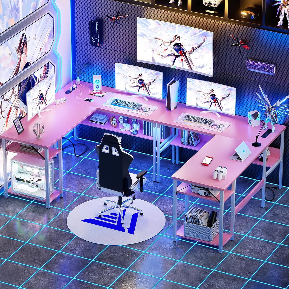 Unikito Reversible L Shaped Desk with Magic Power Outlets and USB Charging Po...