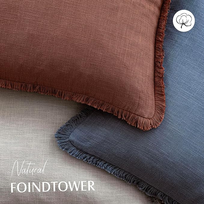 Foindtower Set of 2 Decorative Linen Fringe Throw Pillow Covers Boho Farmhouse - Image 4