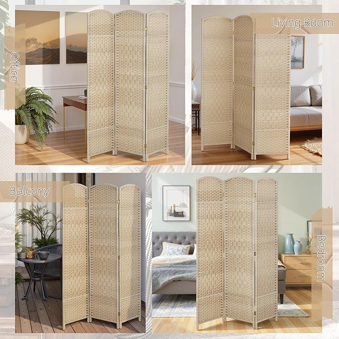 HOMCOM 3 Panel Room Divider, Hand-Woven Freestanding Wall Partition - Image 6