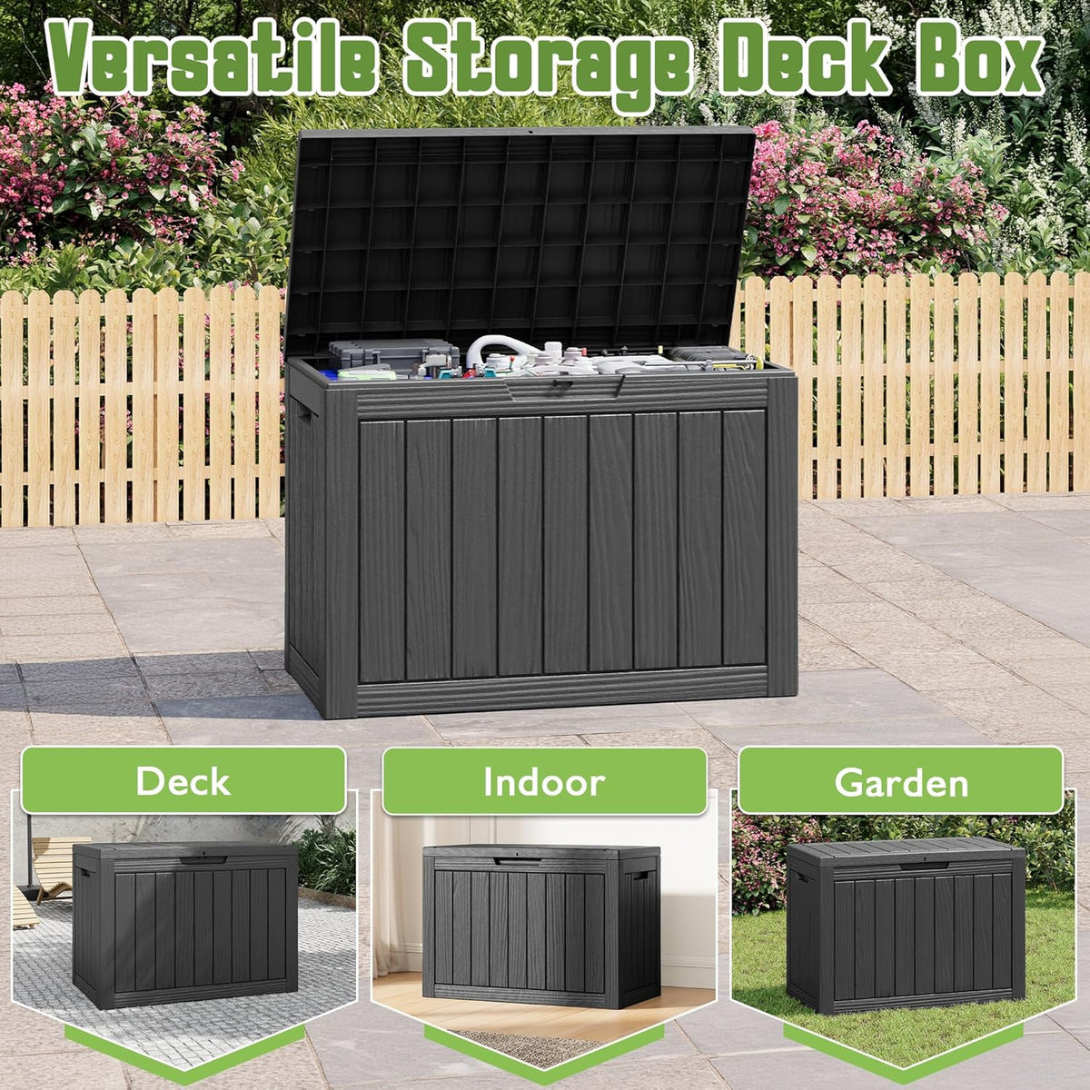 Outdoor Storage Waterproof Deck Box for Patio (50 Gallon, Black)
