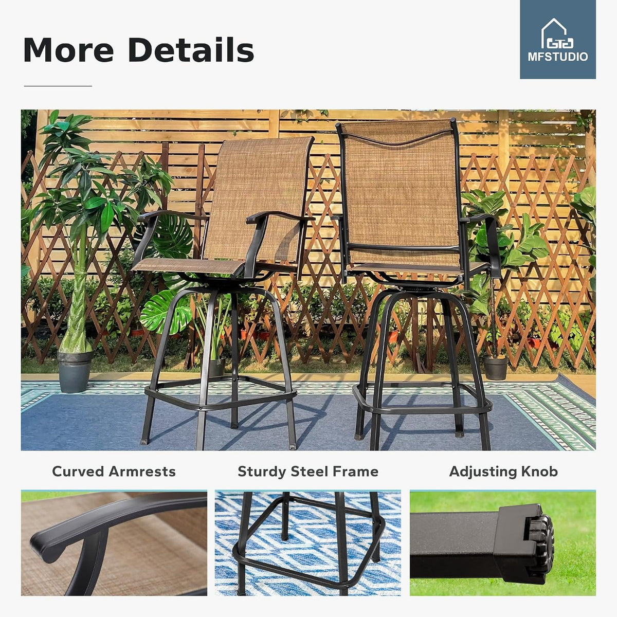 MFSTUDIO Outdoor Swivel Bar Stools Set of 4, Brown