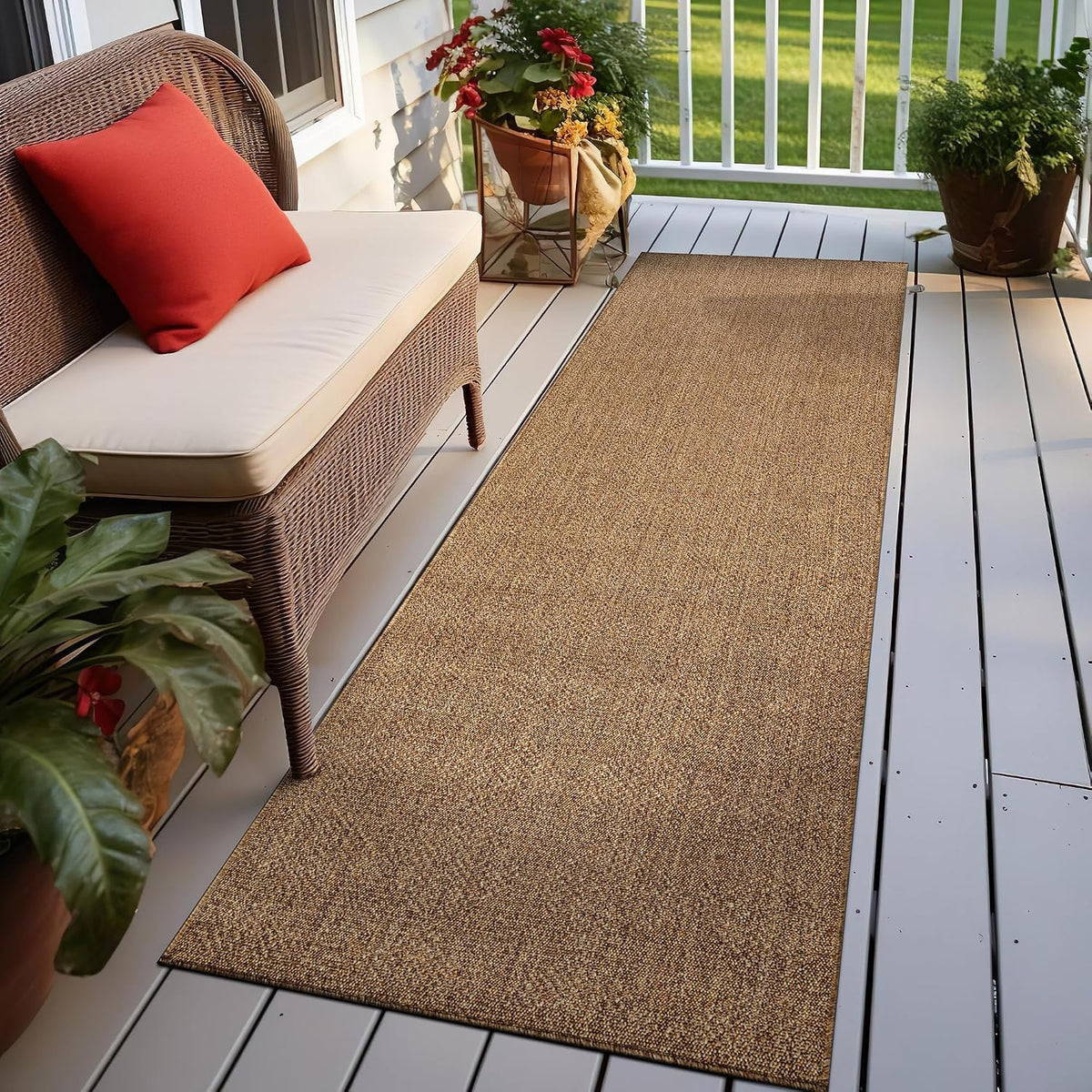 rugshop modern grid indoor outdoor runner rug sand/natural, main product view