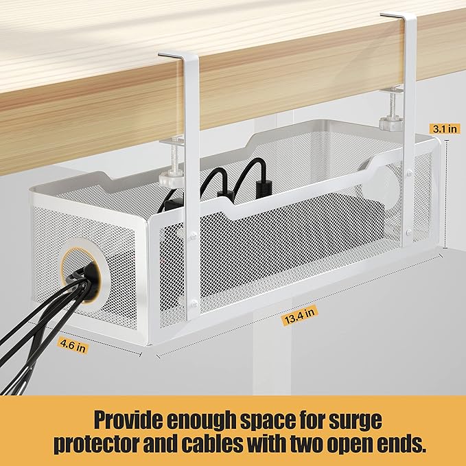 Under Desk Cable Management Tray White, Cinati Wire Organizers No Drill - Image 5