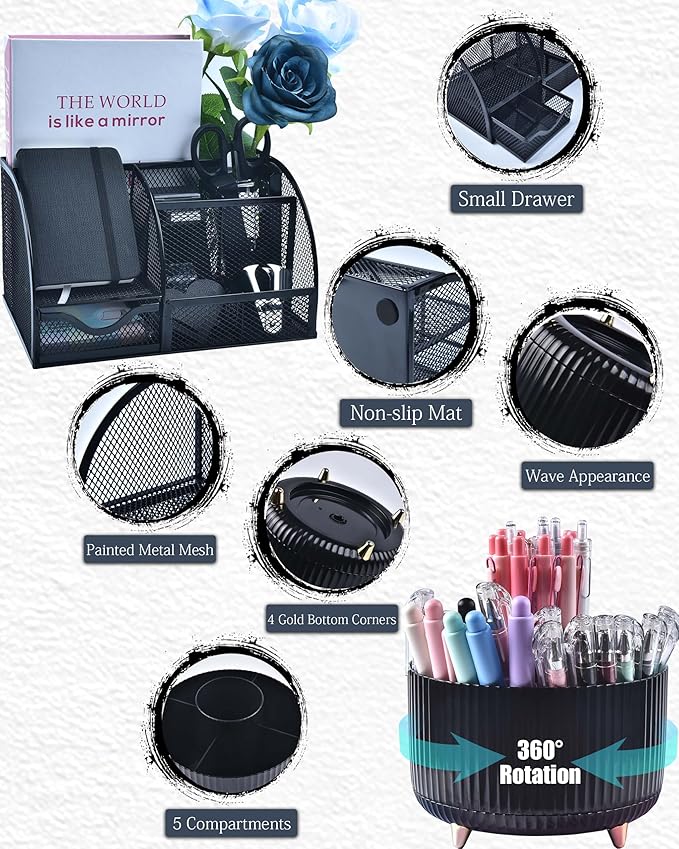 LXEVIHK 20Pcs Black Desk Organizers and Accessories - Image 2
