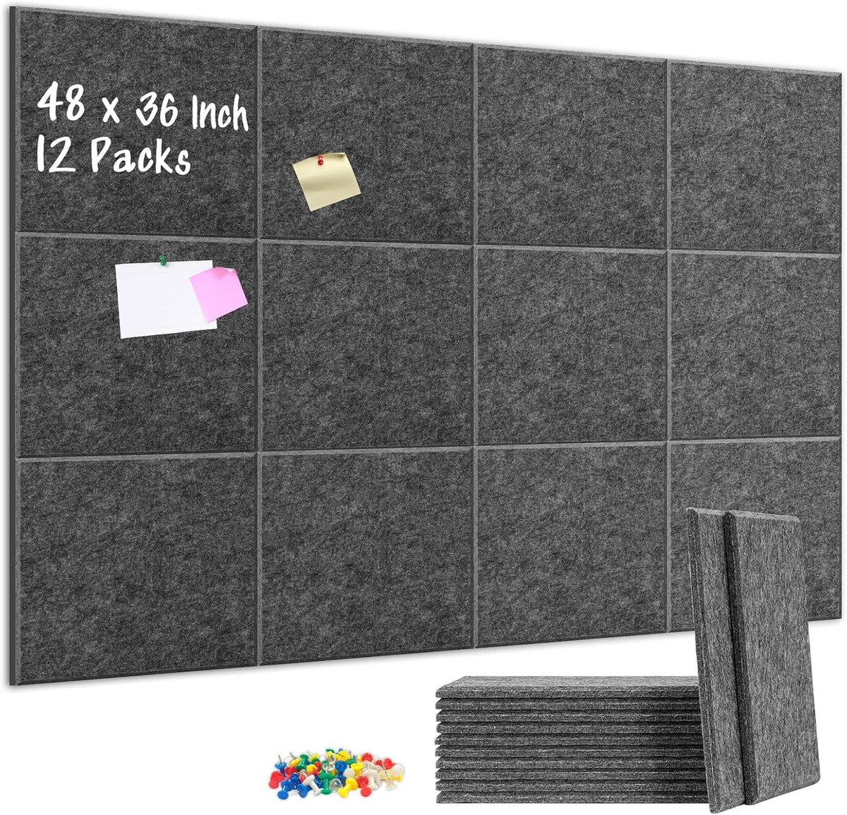 DOLLAR BOSS Felt Cork Board Tiles 48"x36" Bulletin Board, 12 Pcs Da...