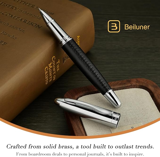 BEILUNER 318 Luxury Leather Pen, Hand-Stitched Premium Leather, Chrome-Plated - Image 6