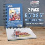U.S. Art Supply 5.5"x8.5" Mixed Media Sketchbook, 2 Pack, 98 lb - Image 2