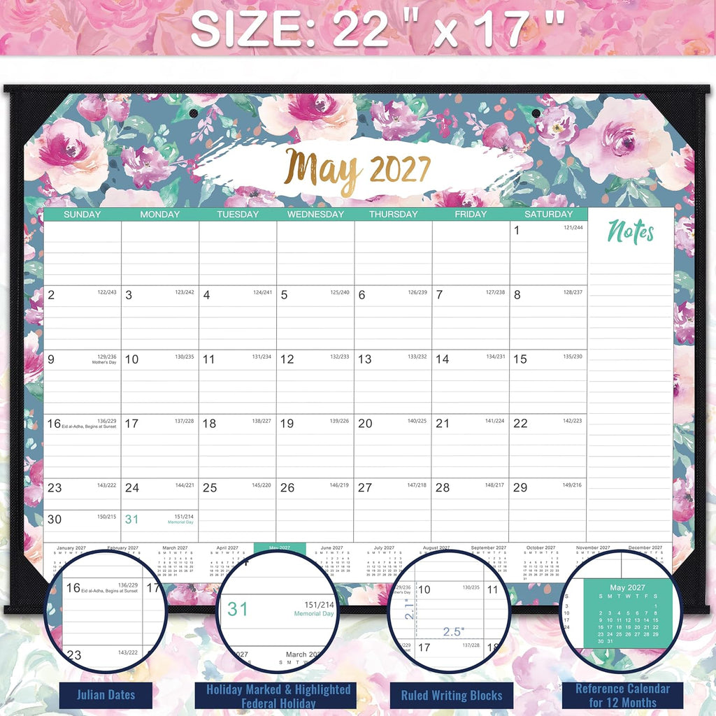 2027 Desk Calendar - Jan 2027 - Dec 2027, 12 Months Large Monthly Desk Calendar 2027, 22" x 17", Desk Pad, Large Ruled Blocks, To-do List & Notes, Best Desk/Wall Calendar for Planning and Organizing