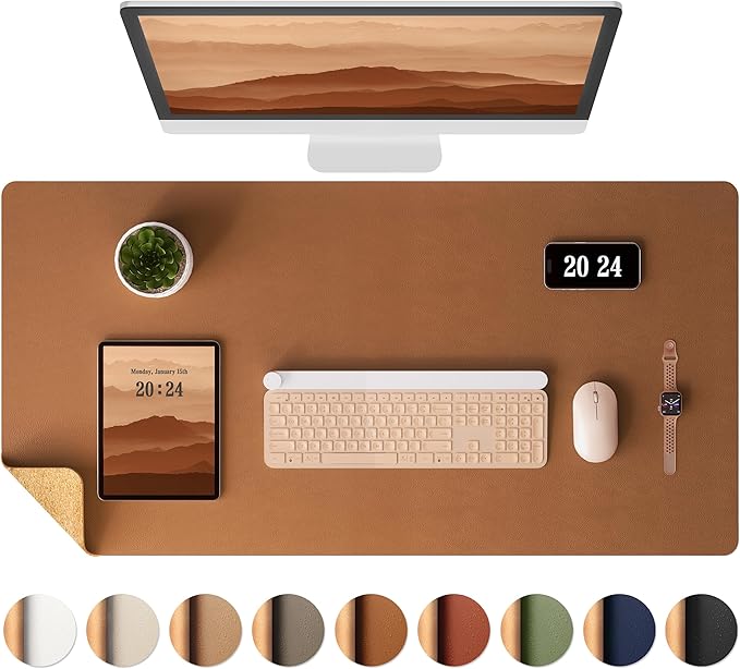 Aothia Double-Sided Desk Pad, 35.4" x 15.7"Leather Desk Mat, Eco Cork Desk Pad by AothiaSimpleNaturalUnique