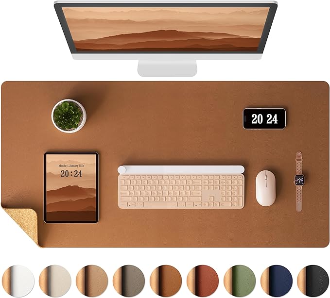 Aothia Double-Sided Desk Pad, Leather Desk Mat, Eco Cork Desk Pad Protector by AothiaSimpleNaturalUnique